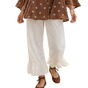 Zara White Wide-Leg Ruffle Hem Bloomer Pants